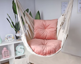 Macrame Swing Chair with Velvet Pillow Set, Boho Hammock