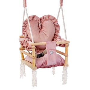 Wooden Baby Swing, Outdoor, Indoor Swing,SAFETY BELT+ Hooks FREE,Toddler Swing Hammock,baby shower gift,baby girl gift