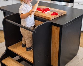 Twin Tower voor kinderen, helptoren, voor broers en zussen, dubbel, 60 cm, peutertorenkeuken, Montessori-leertoren 100% ECO XXL