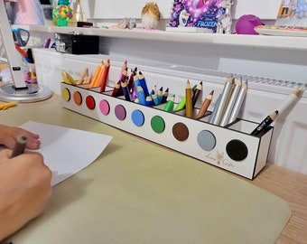 Montessori wood pencil holder, crayon holder,gift kindergarten,  wood desc organizer, artist pencil organizer, pen box, desk storage.
