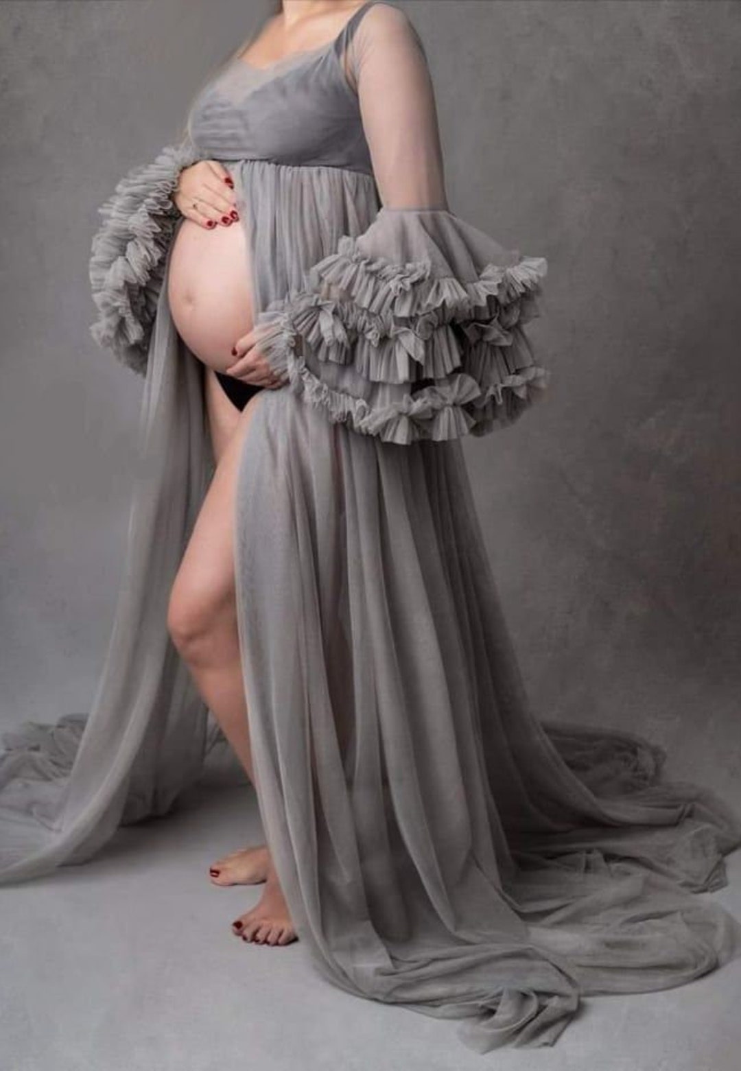Long Maternity Dress ,photo Shoot, Light Gray Materni Gown Pregnancy