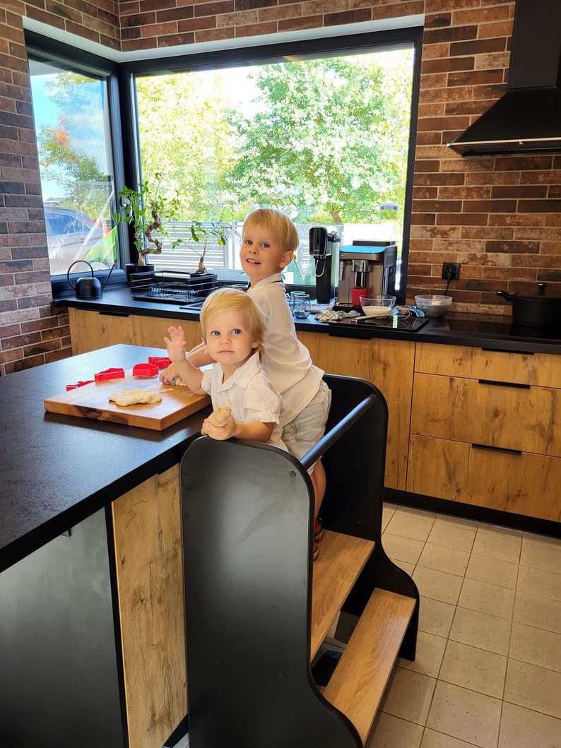 Aide de cuisine, pour frères et sœurs double, tour de cuisine, 60 cm, tabouret Tabouret de sécurité,Toddler Tower Kitchen, image 2