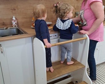 Montessori Twin Tower Set: 60cm Küchenhocker für Geschwister - Sicheres Kleinkind Lernen Umweltfreundlich XXL