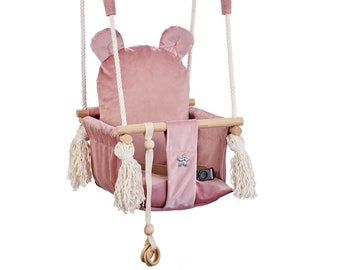 Schaukel, Balançoire, Teddy Bear Baby swing, with a rattle, Wooden ,Toddler Swing, Child swing  ,Outdoor , Indoor Swing, 100% Hand Made