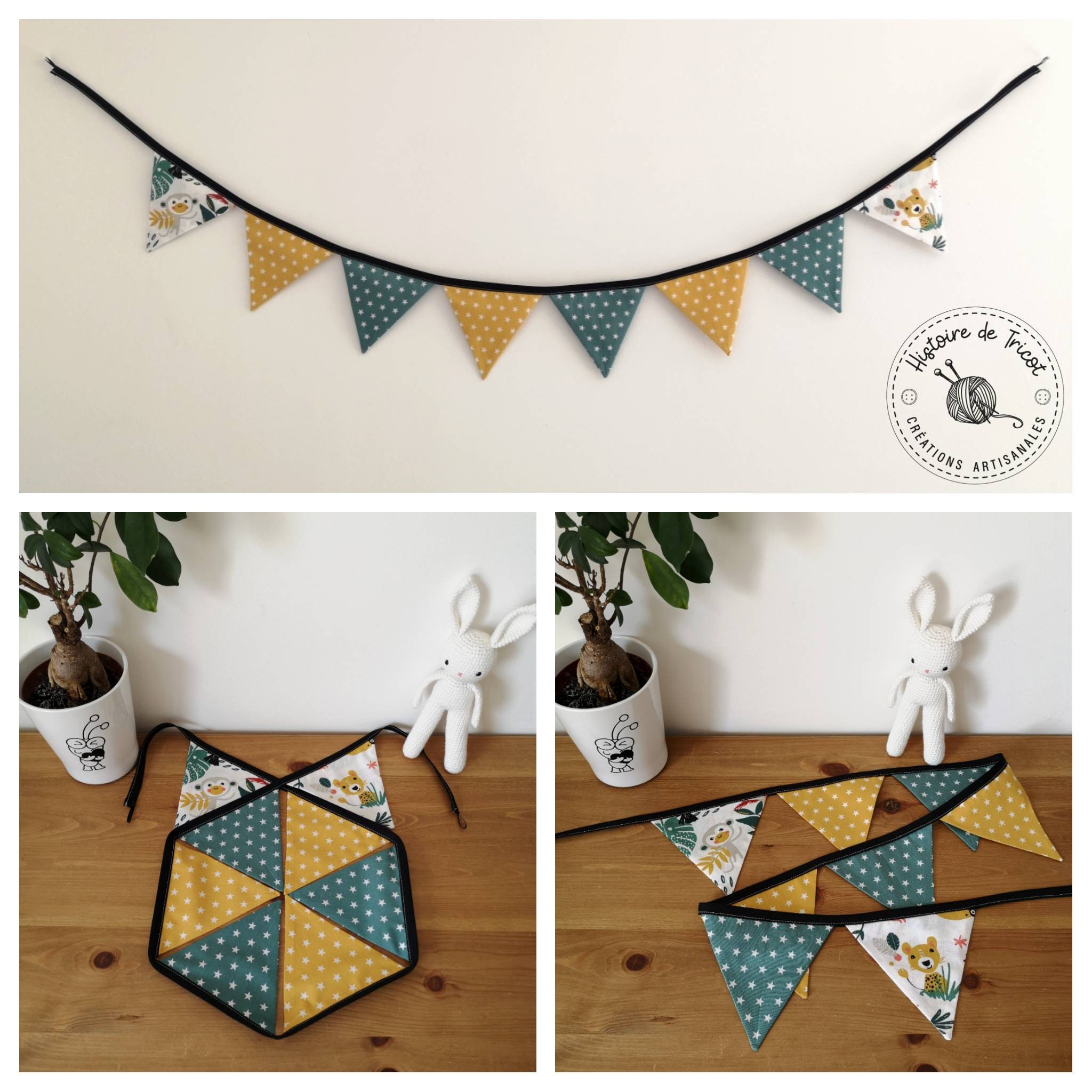 Guirlande de Fanions en Tissu ~ Déco Murale Lit Fait Main Personnalisable sur Commande
