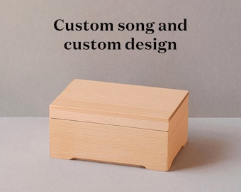 Boîte à musique en bois de hêtre | Taille moyenne | Mouvement de boîte à musique à manivelle ou à remontage manuel