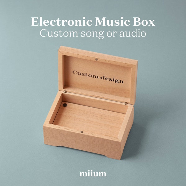 Custom Melody Electronic Music Box | Up to 2 minutes length | Beech light wood | Rechargeable USB sound mechanism | Wooden Music Box