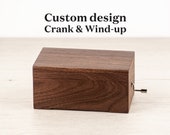 Personalized Music Box With Custom Design and Melody Natural Wood Personalized Jewelry Wooden Box Crank or wind up music box mechanism