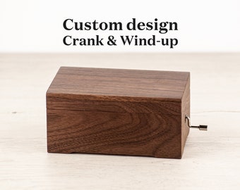 Personalized Music Box With Custom Design and Melody | Natural Wood | Personalized Jewelry Wooden Box | Crank or wind up music box mechanism