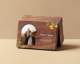 Caja de música de aniversario personalizada / Caja de música con foto con nombres y flores / Caja de madera para joyería / Diseño personalizado / Mecanismo de manivela o cuerda