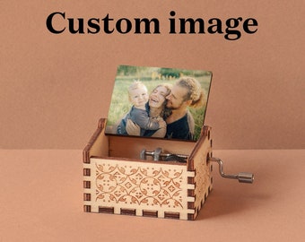 Custom Picture Music Box | Custom song from the list | The most famous music box with your own picture | Natural handcrafted wooden box.