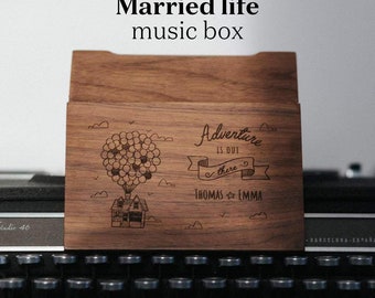 Married Life UP Music Box | Deluxe Custom Music Box | Natural Walnut Wood | Personalized Jewelry Wooden Box | 30 notes wind-up mechanism