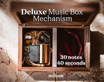 Deluxe Custom Music Box With your own Design and Melody | Natural Wood | Personalized Jewelry Wooden Box | 30 notes wind-up mechanism