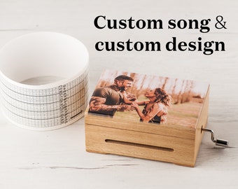 Natural beech wooden music box with custom song and custom photo design. Free shipping!