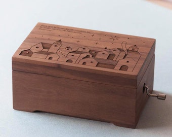Custom Music Box | Music Village Music Box | Inspired by Mamma Mia | Jewelry Wooden Box | Custom Design | Crank or Wind-up mechanism