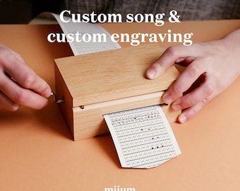 Natural beech wooden music box with custom song and personalized engraved design. Free shipping!
