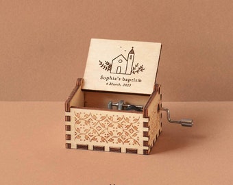 Baptism Music Box Favors | Personalized Music Boxes for Guests | Custom Baptism Keepsakes | Christening & Thank You Gifts