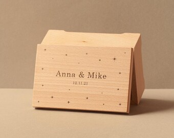 Personalized Anniversary Music Box | Nótt: Text and stars music box | Jewelry Wooden Box | Custom Design | Crank or Wind-up mechanism