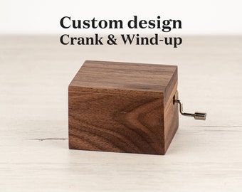 Personalized Music Box | Small Vintage Wooden Music Box | Walnut Natural Wood | +50 tunes available | Crank music box movement