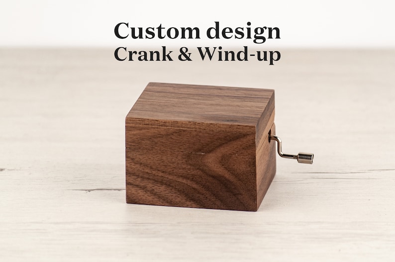 Personalized Music Box | Small Vintage Wooden Music Box | Walnut Natural Wood | +50 tunes available | Crank music box movement 