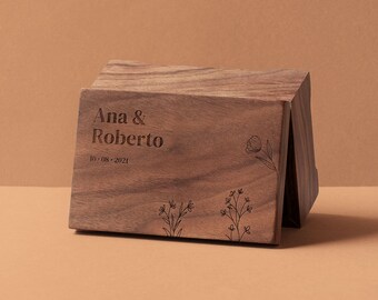 Caja de música de aniversario personalizada / Caja de música de texto y plantas / Caja de madera de joyería / Diseño personalizado / Mecanismo de manivela o cuerda