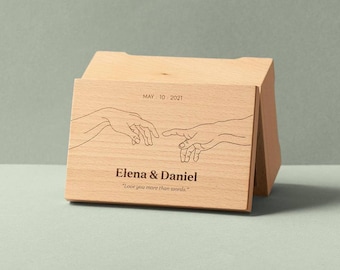Caja de música de aniversario personalizada / Diseño de creación de Adan / Caja de madera de joyería / Diseño personalizado / Mecanismo de manivela o cuerda