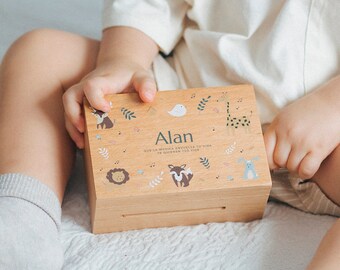 Caja de música de animales salvajes personalizada / Regalo personalizado para niños / Melodía personalizada / Mecanismo de cuerda y manivela