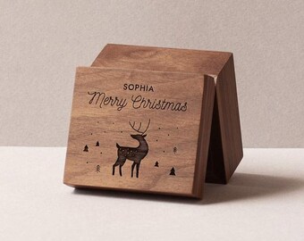 Christmas Music Box | Rudolf Music Box | Crank and wind-up music box movement | Original and Personalized gift for Christmas