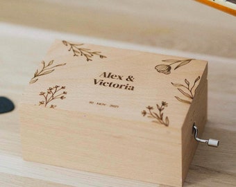 Personalized Anniversary Music Box | Romantic Gift | Austen Music Box | Jewelry Wooden Box | Custom Design | Crank or Wind-up mechanism