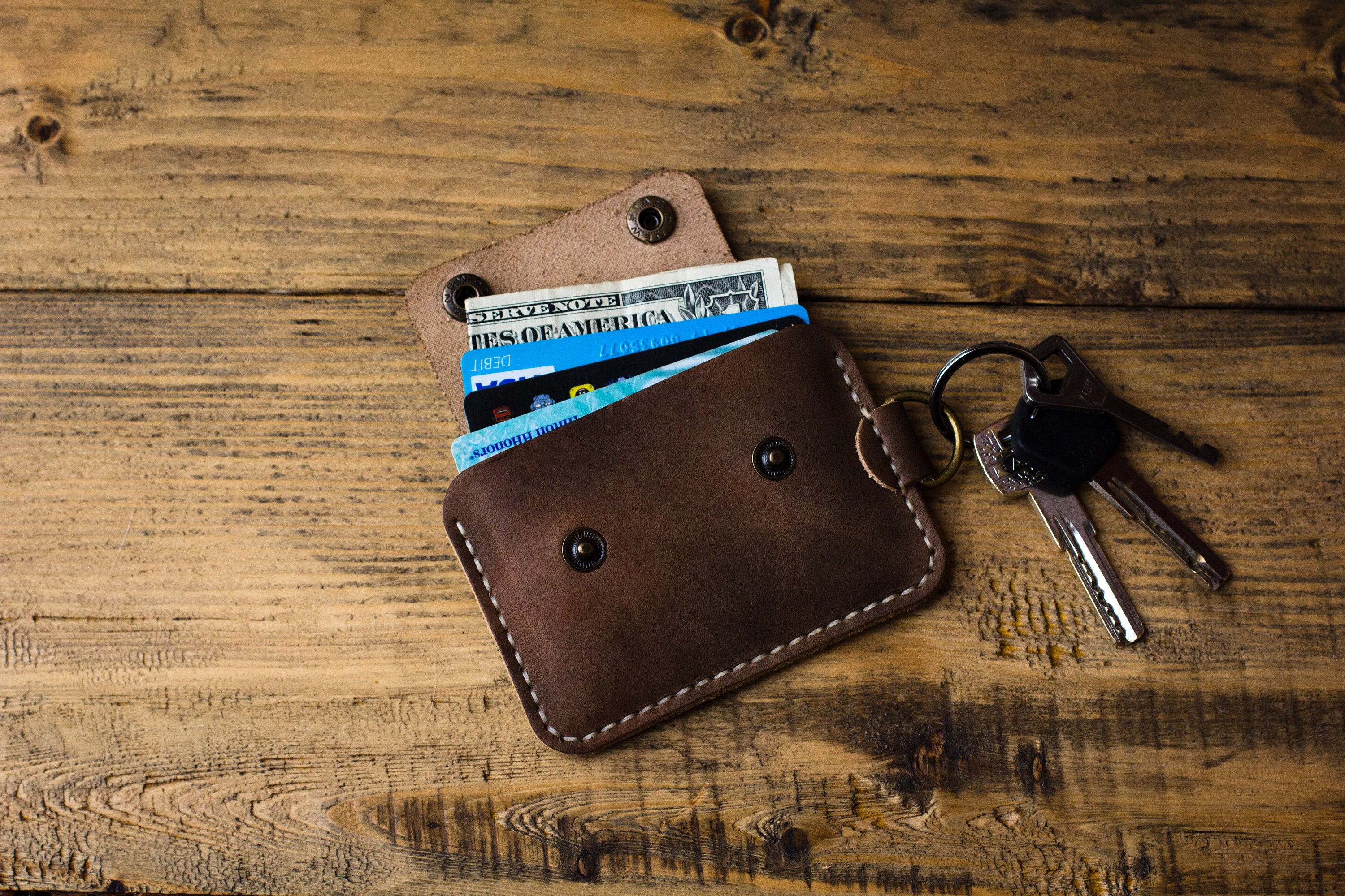 Dark brown Keychain wallet. EDC wallet. Key ring wallet. Etsy