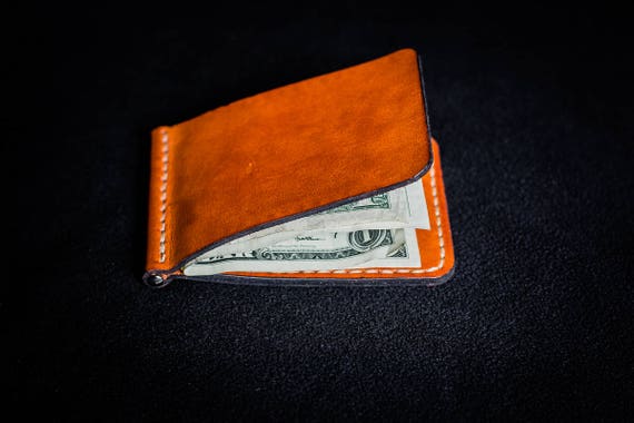 Leather Money Clip Minimalist Wallet Small Leather Wallet Compact Wallet Mens Money Clip - 