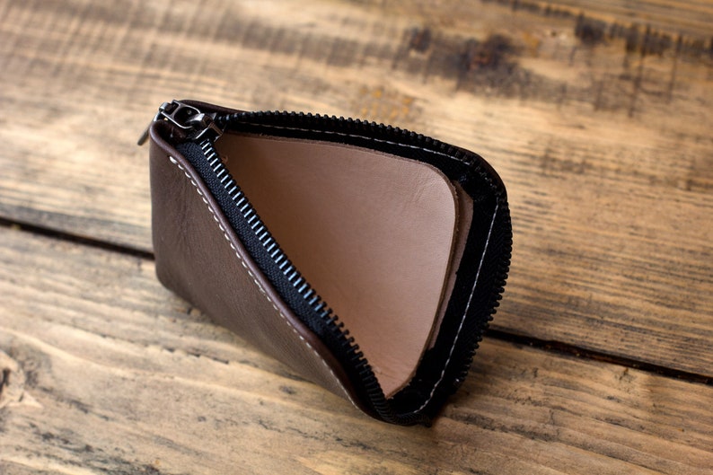 Brown leather zip wallet / Zipper corner wallet / Half zip Etsy