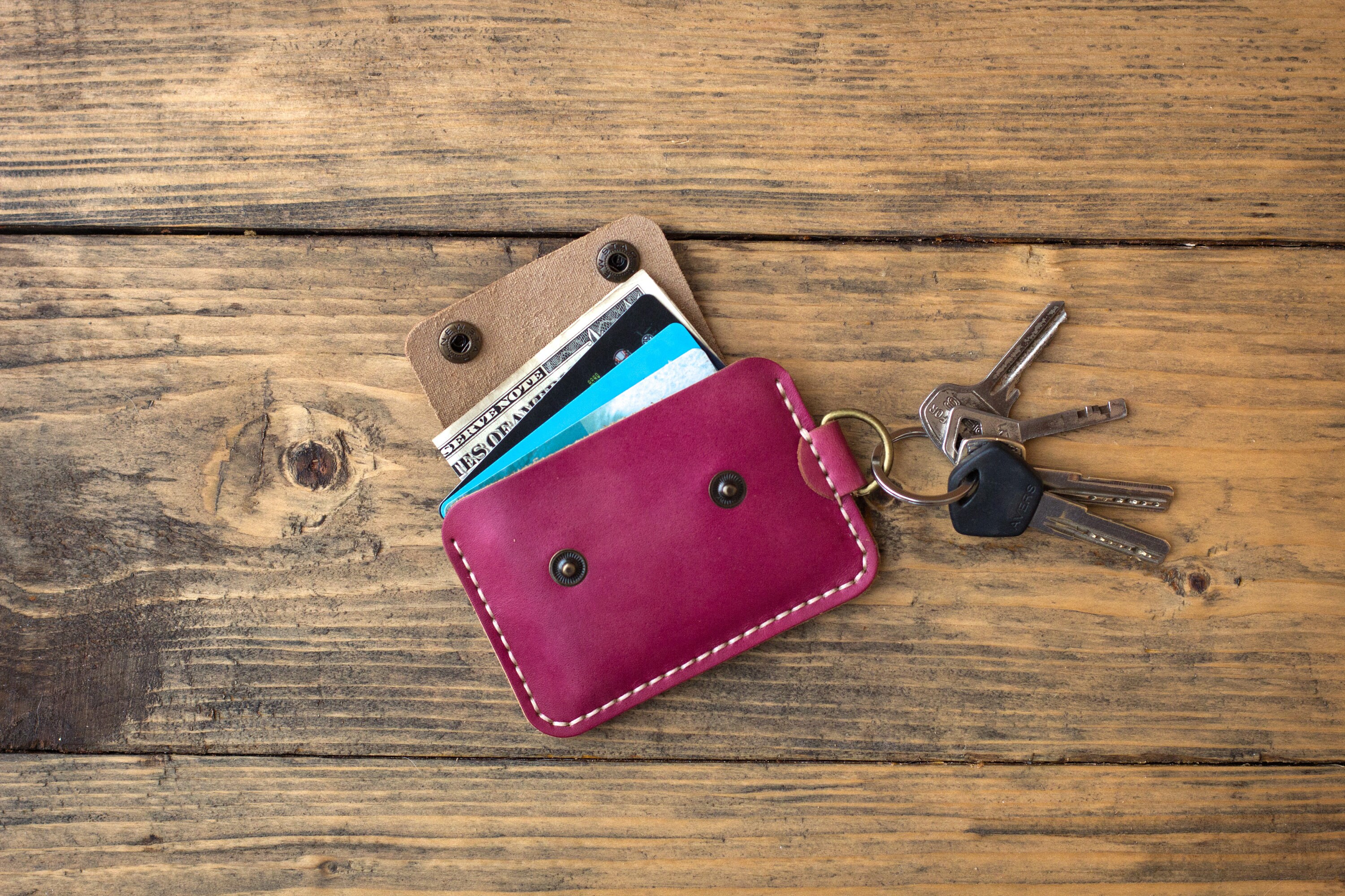 Magenta Keychain wallet for women. Personalized leather gift Etsy