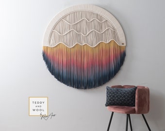 Round Macrame Wall Hanging - Circular Art - Dyed Macrame Wall Art - 