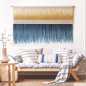 Modern Macrame wall Hanging, Large Statement Piece, 63&quot;x 38&quot;, Fiber Artwork - SUNSET