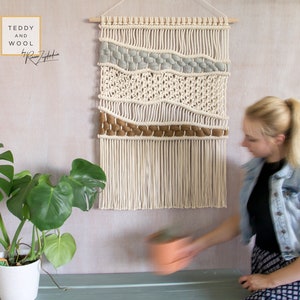 Macrame Wall Hanging - Woven Wall Hanging - Brown and Gray wool - 'Earthy' Macrame Tapestry - "ELLA"