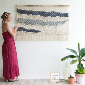 Macrame wall hanging - Abstract Wall Art - Blue and White Tapestry - "Laura"