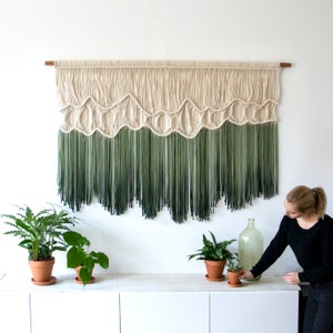 Green Fiber Art, Macrame Wall Hanging with a beautiful gradient - DEEP ROOTS