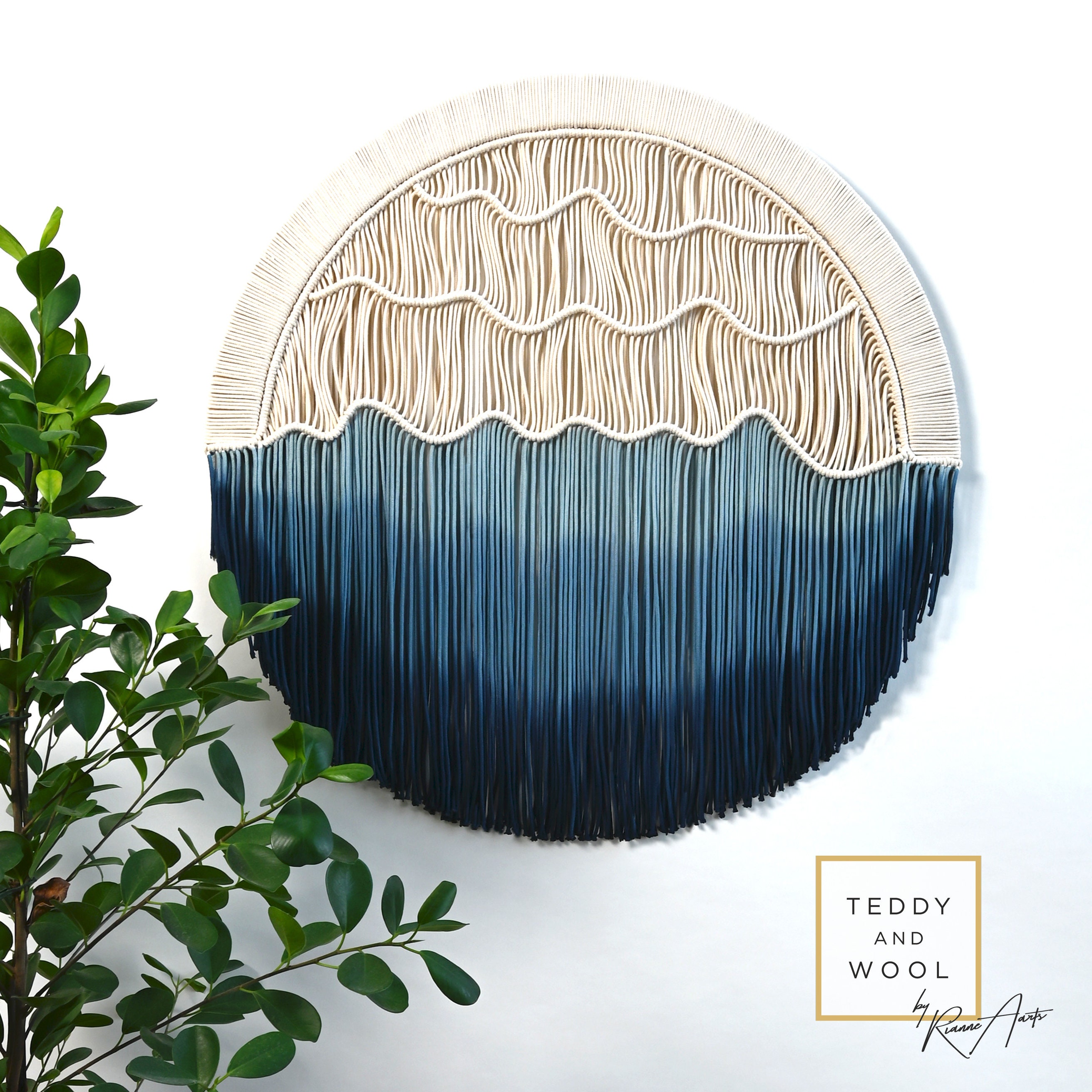 Round Macrame Wall Hanging - Blue Circle Tapestry - Dyed Fiber Art ...