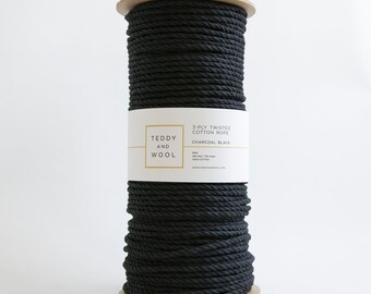 Black Macrame cord 6mm, Twisted Rope, Cotton Cord, Black String, 6 mm black rope, high quality yarn perfect for crafting