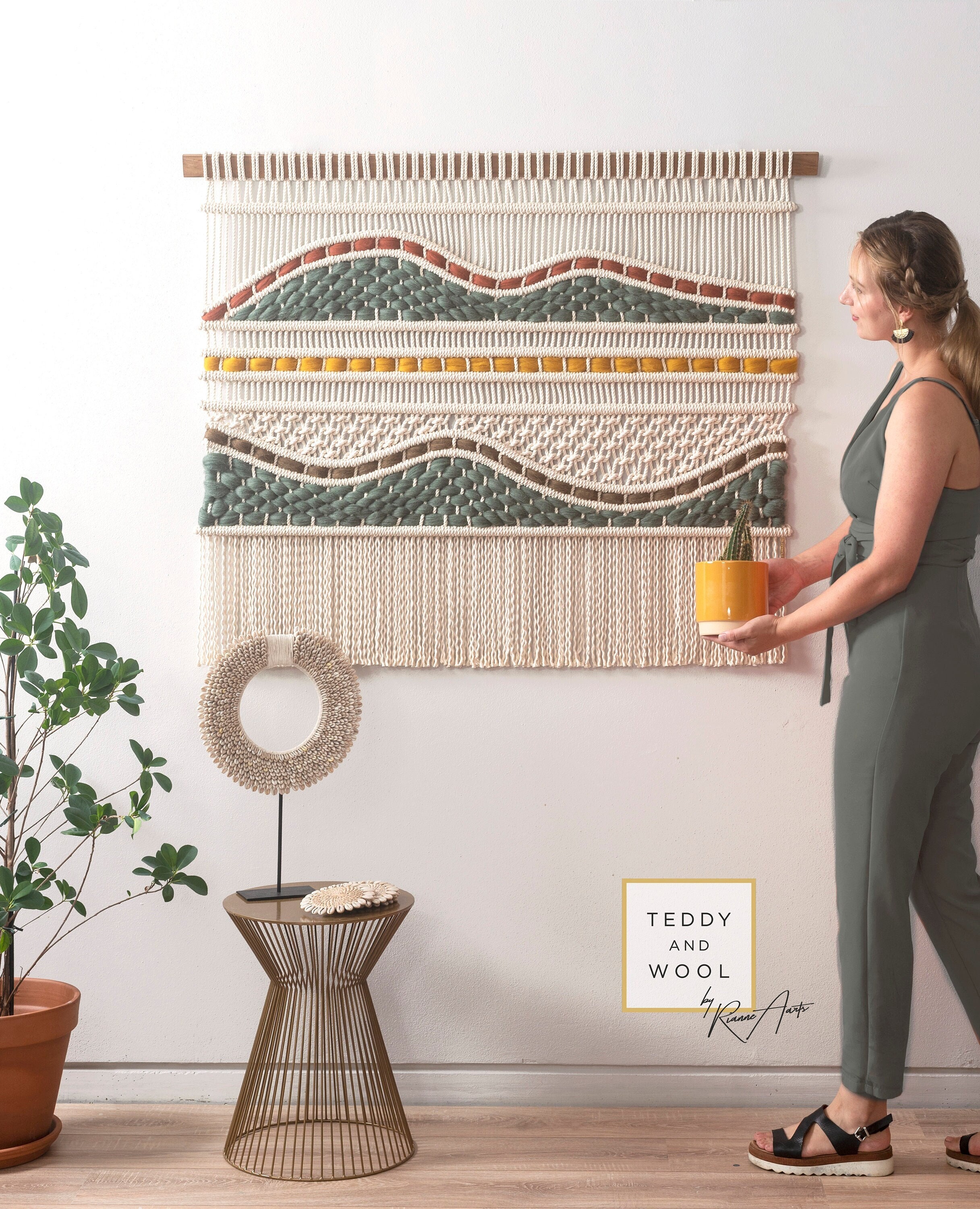 Tenture murale en macramé moderne Tapisserie tissée Tapis mural