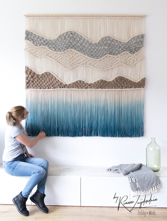 Large Macrame Wall Hanging Macrame Hanger Macrame Wall Art Dip Dyed Tapestry  Woven Wall Art 'soft Hills' 