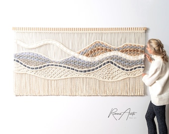 Grande tenture murale en macramé - Tapisserie tissée - Suspension en macramé moderne - Art textile - 'KATIE'