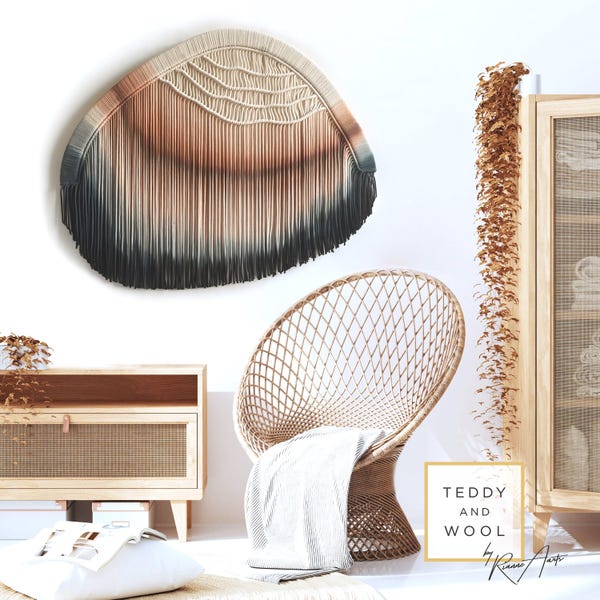 Colgante de pared con piedras preciosas - Arte de fibra de macramé - Decoración de pared - "Ágata de Botswana" n.º 2