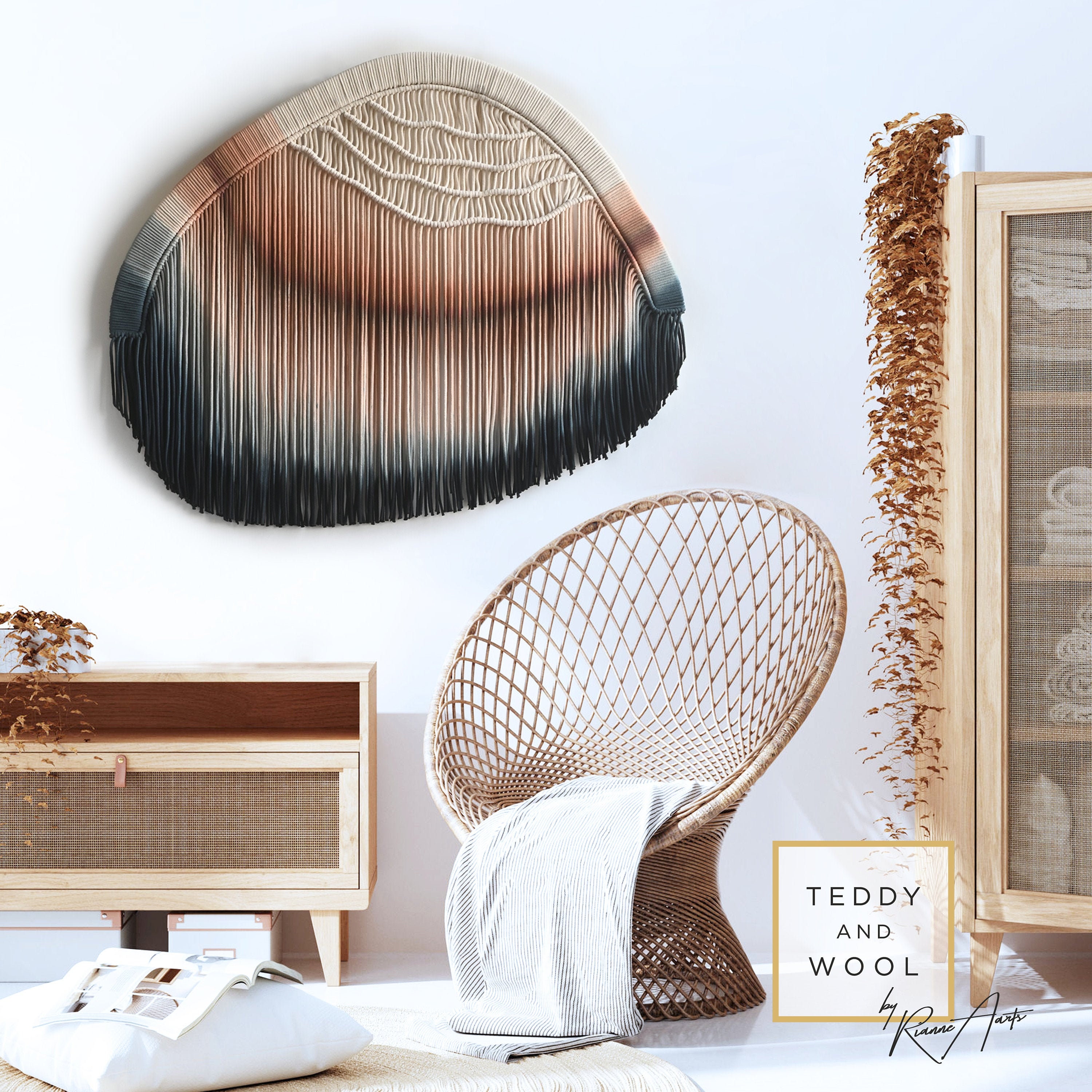 Gem Stone Wall Hanging - Macrame Fibre Art Decor Botswana Agate #2