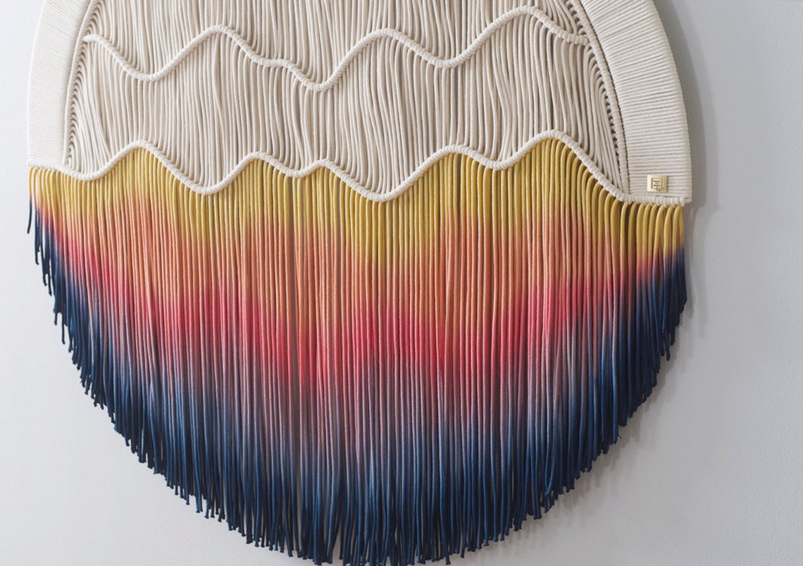 Round Macrame Wall Hanging - Circular Art - Dyed Macrame Wall Art ...