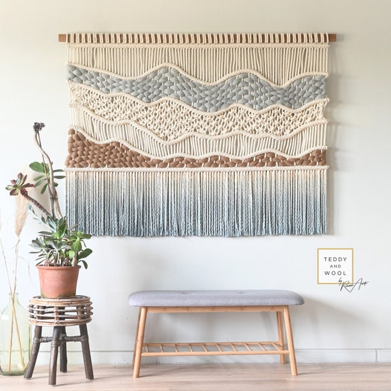 Large Macrame Wall Hanging Macrame Hanger Macrame Wall Art Dip Dyed Tapestry  Woven Wall Art 'soft Hills' 