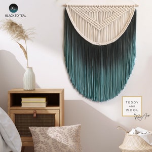 Dyed Fiber Art Small/Medium/Large/XL/XXL/3XL Textile Wall Art ALEXA Black - to - teal