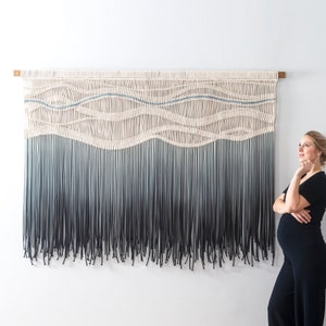 Black macrame wall hanging - Modern Statement Fiber Art - Dyed in a gorgeous Grey to Black Gradient - LOLA