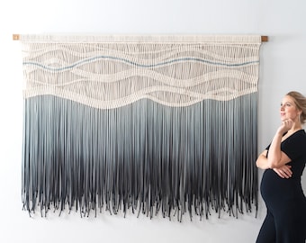 Black macrame wall hanging - Modern Statement Fiber Art - Dyed in a gorgeous Grey to Black Gradient - LOLA